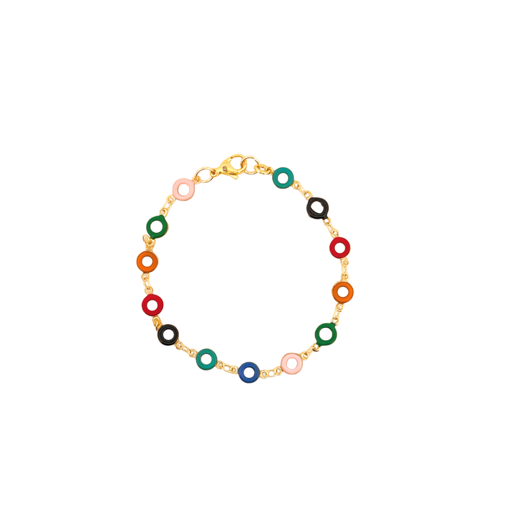 Multicolor enamel and gold link bracelet base for personalized Charm Bar jewelry.